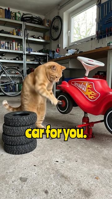Cat Fixes Car