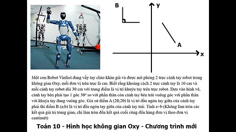 Toán 10: Chương trình mới: Một con Robot Vinfast đang vẫy tay chào khán giả và được mô phỏng 2 trục