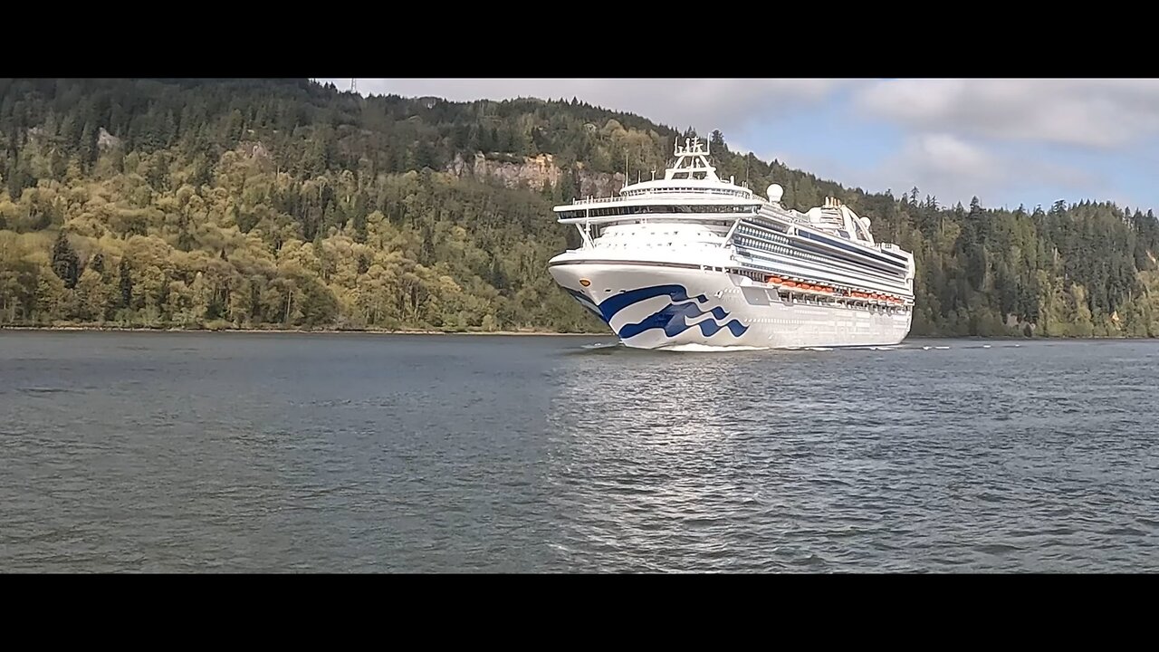 Princess Cruise Lines passing on a narrow part of the Columbia River