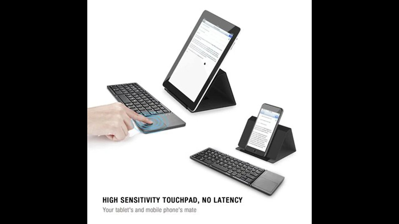 Pocket-Sized Tri-Folded Rechargeable Bluetooth3.0 Keyboard with Sensitive Touchpad Mouse