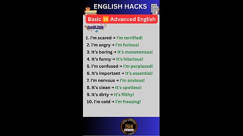Basic 🆚 Advance daily use vocabulary you must know #studyhacks123 #vocabulary #english #shorts