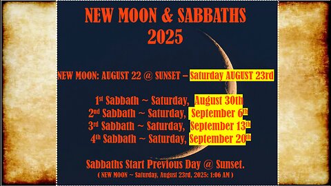 NEW MOON & SABBATHS SEPTEMBER 2025