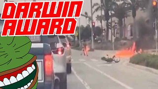 Dumb E-Biker Explodes into Fireball While Running Through Intersection