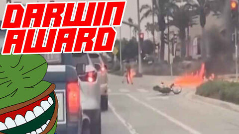 Dumb E-Biker Explodes into Fireball While Running Through Intersection