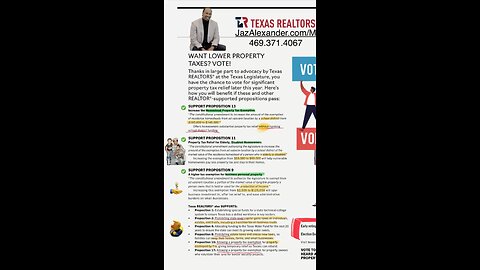 Texas Voting Lower Property Taxes October 20-31st Nov 4th Jaz Alexander
