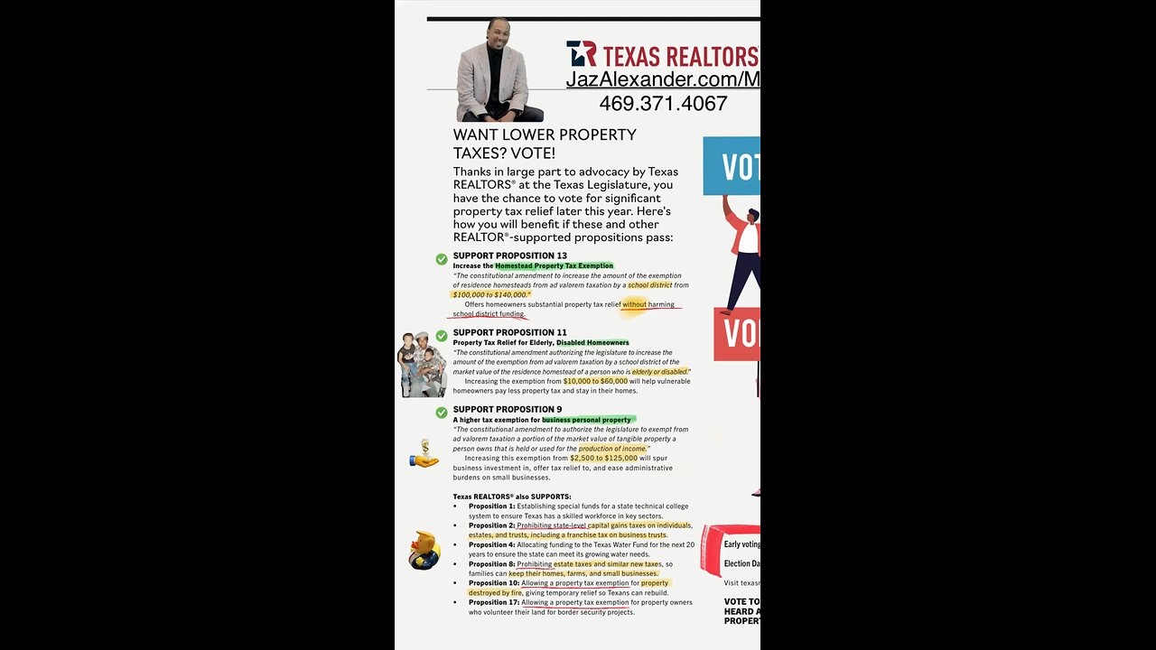 Texas Voting Lower Property Taxes October 20-31st Nov 4th Jaz Alexander