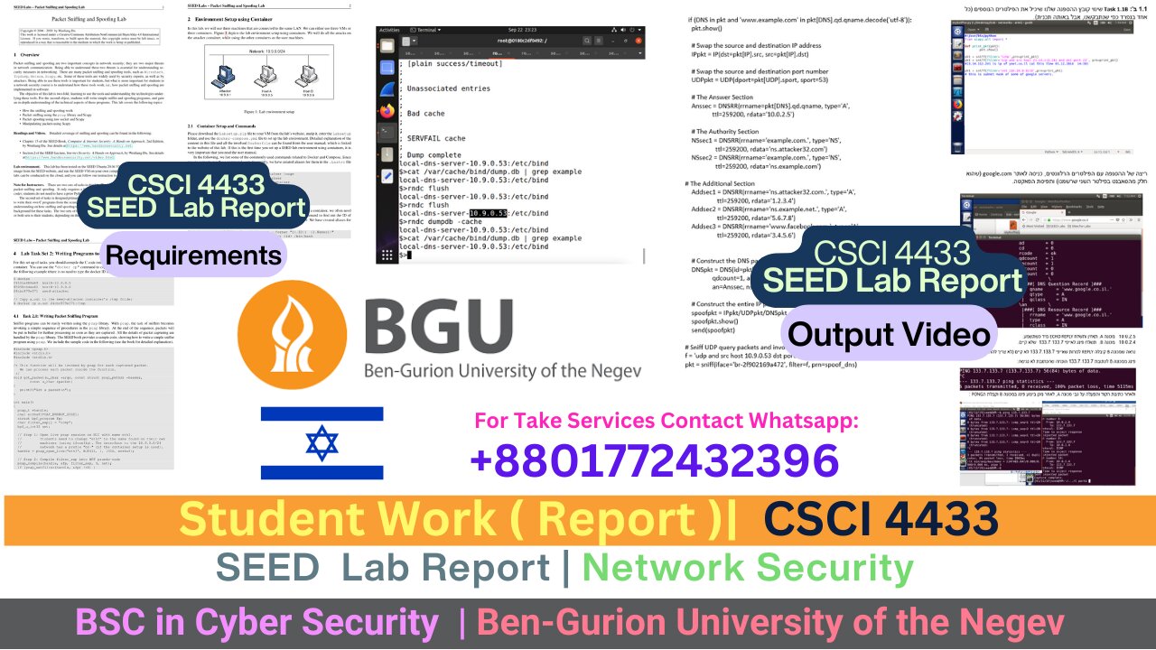 Student Work(Lab Report)|CSCI 4433 Packet Sniffing & IP Spoofing Work Video |BGU