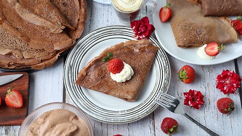 Chocolate Crepes with Nutella Cream and Fresh Strawberries