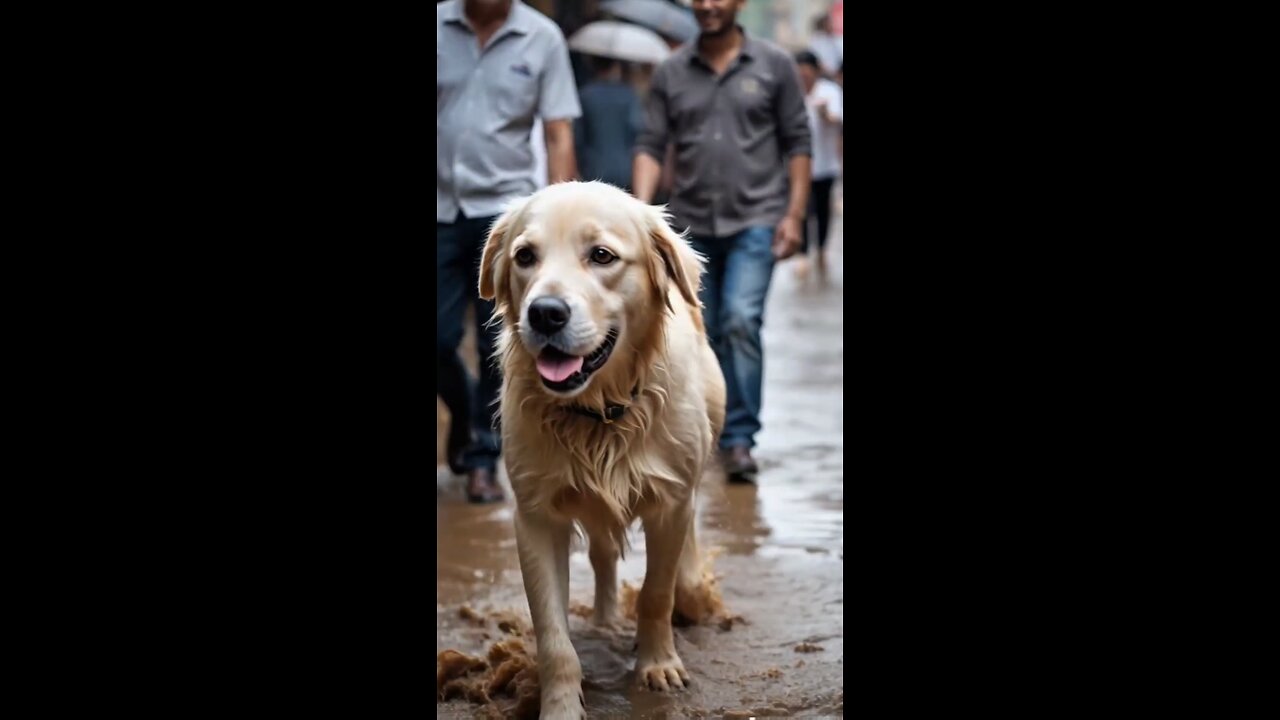 The little dog goes out in the rain to find an umbrella for his mother #ai #viral