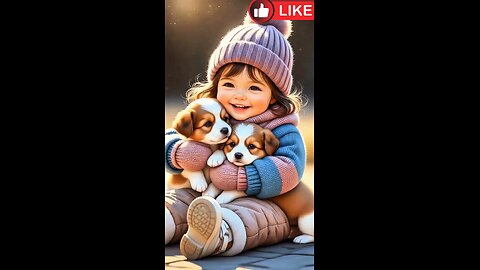Cute baby's friend puppy dog playing on the ground AI generate enjoy in entertainment cartoon video