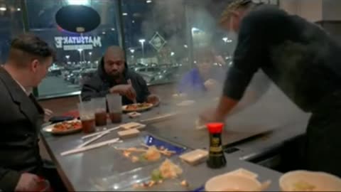 Ye, Nick & Milo eating at a Hibachi place