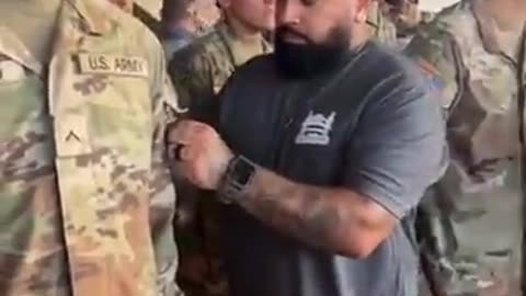 Teen who dreamed of being a soldier holds back emotion as proud dad patches him #shorts
