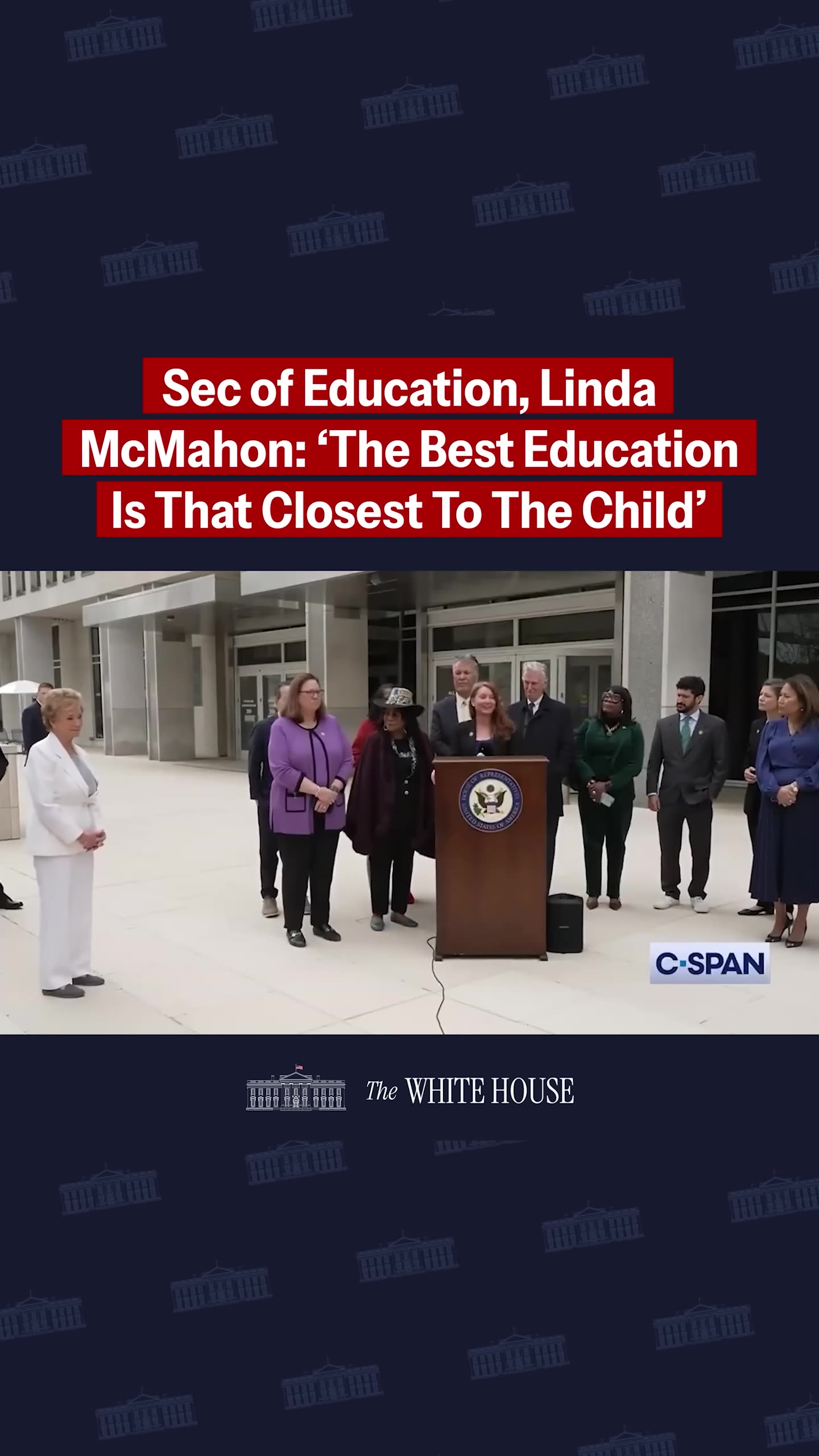 Democrats held a press conference outside the Dept of Education — so Sec McMahon joined them