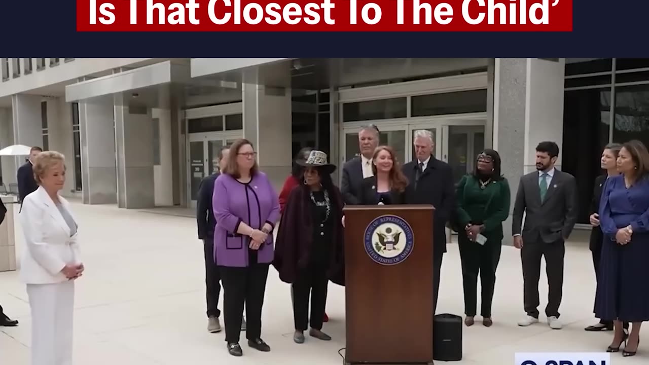 Democrats held a press conference outside the Dept of Education — so Sec McMahon joined them