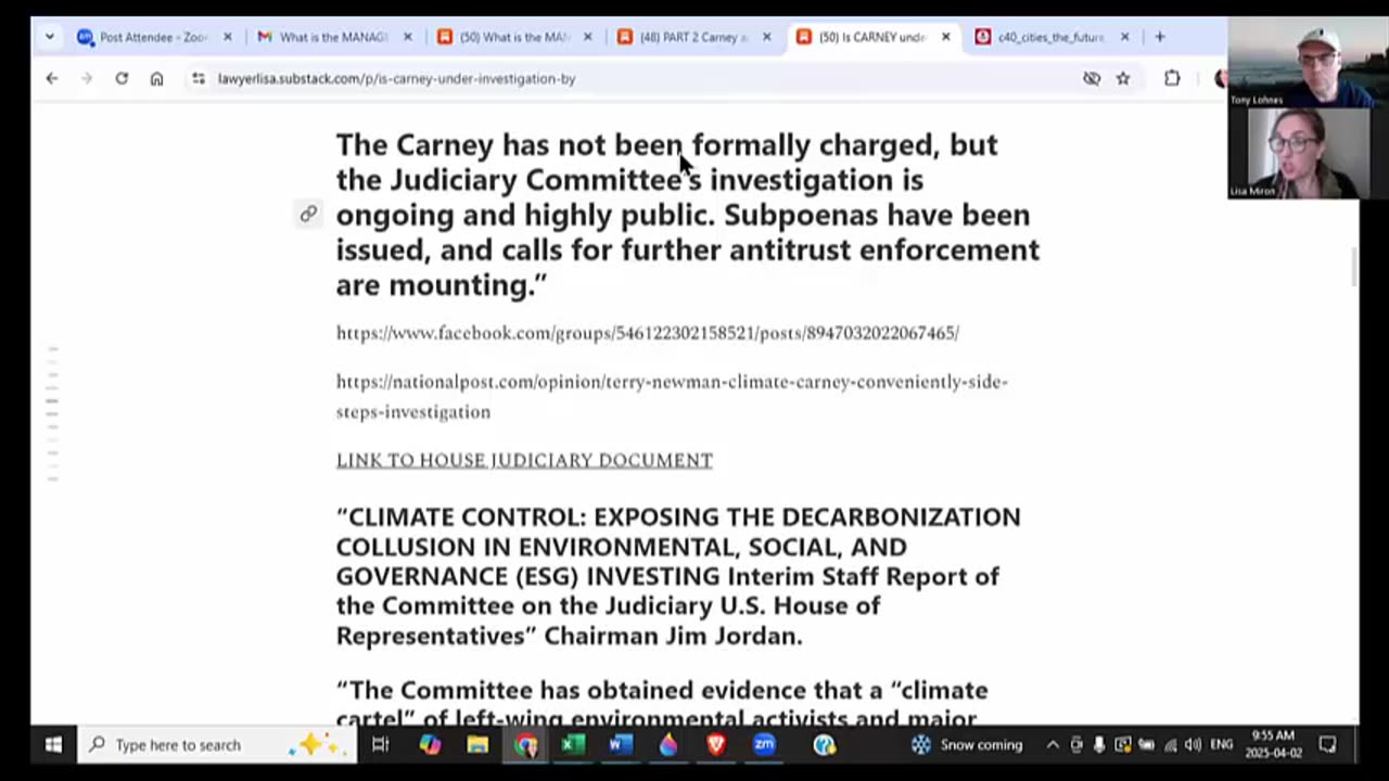 Breaking news, Is Mark Carney under investigation by the US House Judiciary Committee