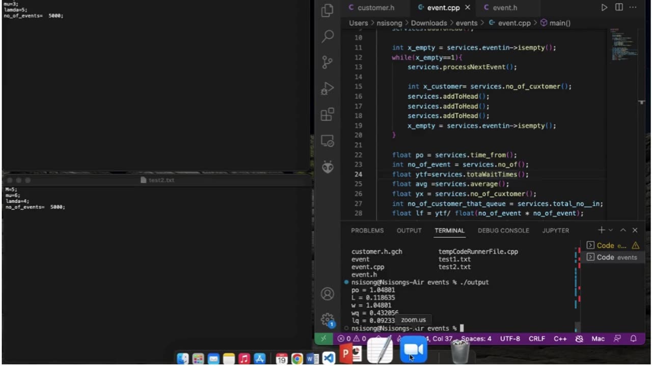 Student Work(Project)|COP 4634 C Programming – Event Loop Simulation Work Video |FGCU
