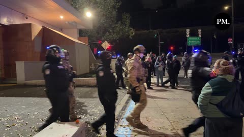 The incident occurred as federal police officers pushed out of the facility to remove