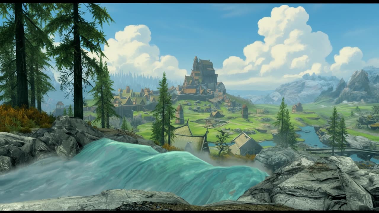 Skyrim Whiterun Waterfall - Stunning Anime AI Transformation (Ebsynth Edit)