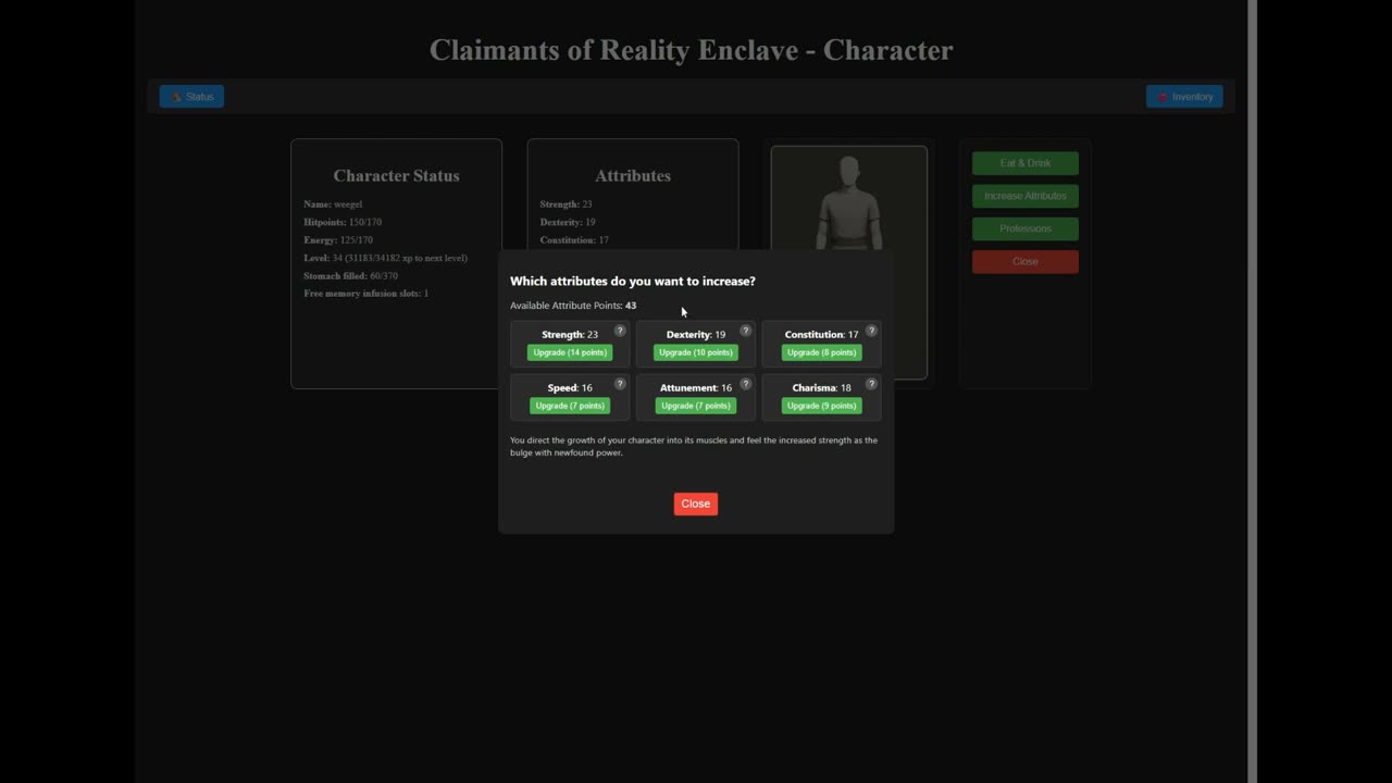 Early view of the character page