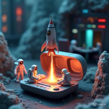 Tiny Astronauts Launch a Rocket from a Game Console