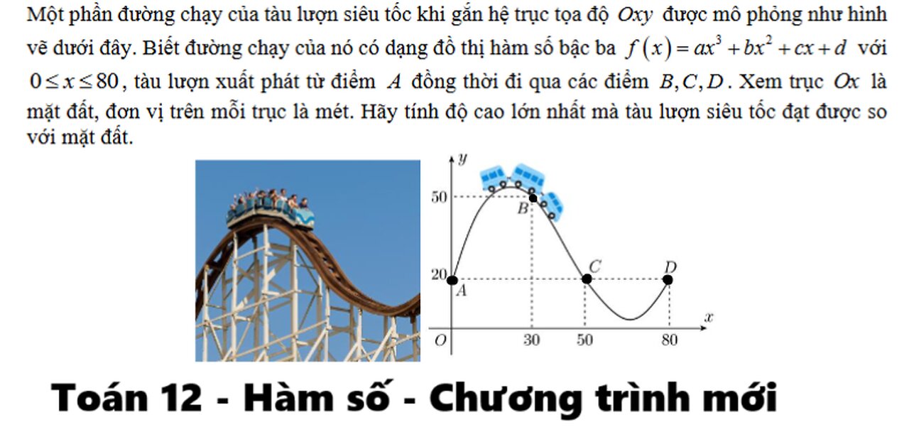 Toán 12: Hàm số: Một phần đường chạy của tàu lượn siêu tốc khi gắn hệ trục tọa độOxy được mô