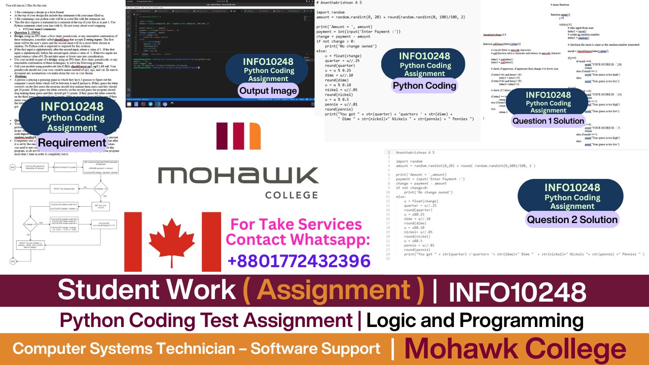 Client Work ( Assignment) | INFO10248 Python Coding Assignment | Mohawk College