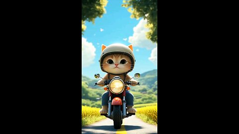 This kitten is riding his new motorbike