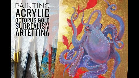 Octopus painting surrealism gold art with Artettina