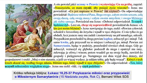 Łukasz 10,25-37 Przykazanie miłości oraz przypowieść o Miłosiernym Samarytaninie