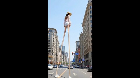 Woman with gaints legs in city ....