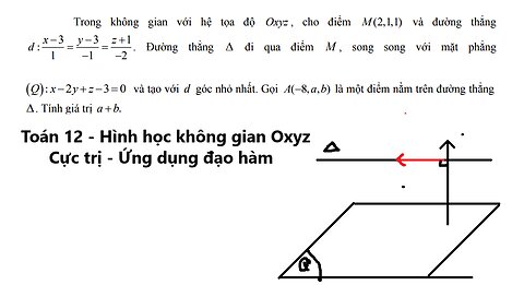 Toán 12: Trong không gian với hệ tọa độ Oxyz , cho điểm M (2,1,1) và đường thẳng d:(x-3)/1=(y-3)/-1=