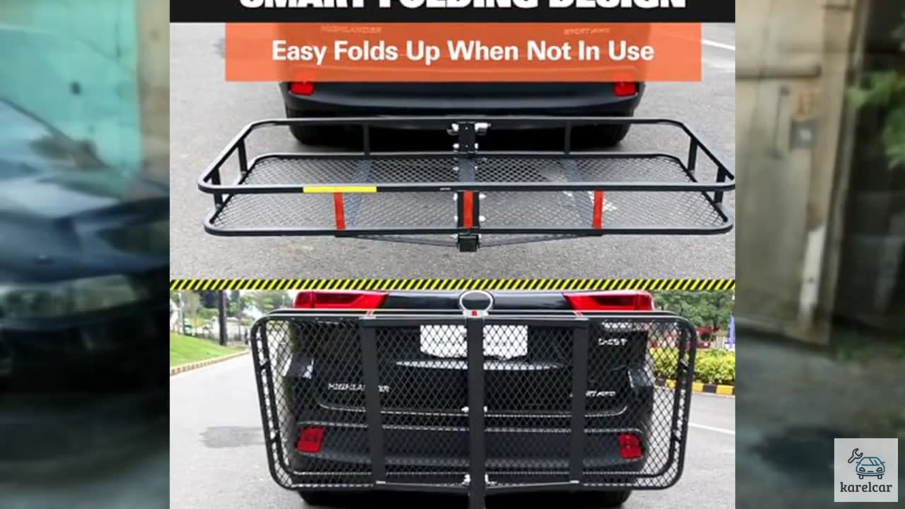 WEIZE Folding Hitch Mount Cargo Carrier Basket 60" x 20" x 6" with Waterproof Ba