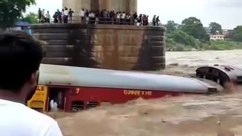 🌊 Railway Tracks Flooded! Half the Train Submerged in Water 😱 | People Escape to Save Lives
