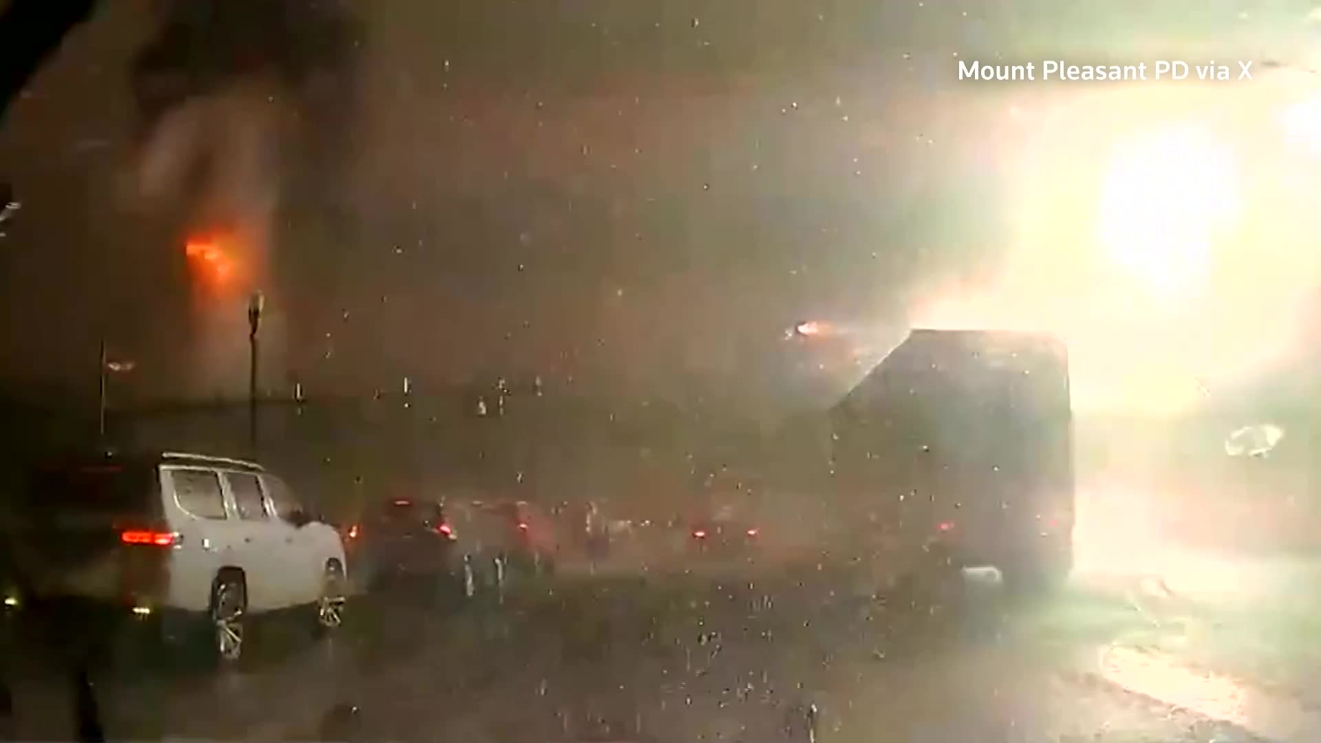 Dashcam video shows dramatic lightning strike in South Carolina
