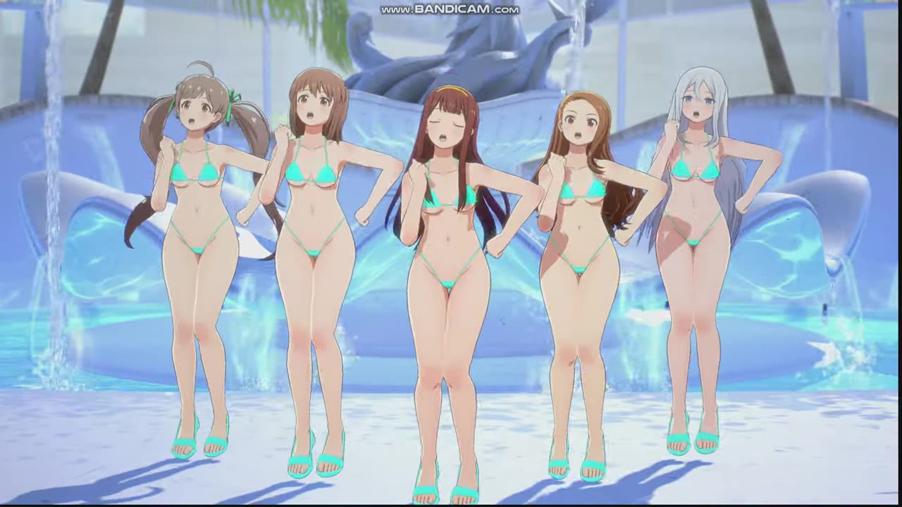 A group of idols dressed in Bikini are dancing in pool，song called IDOL☆HEART