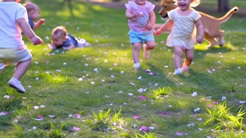 Garden of Joy: Toddlers and Lion Cubs at Play 🧒🦁🌸
