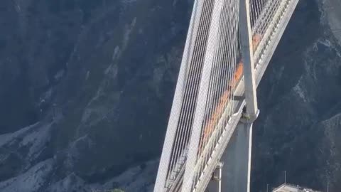 Engineering Marvel! 🚆 Crossing the Sky-High Cable Bridge
