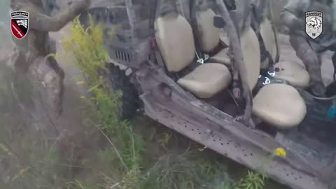 Russian Attack Drone Overshoots Ukrainian 4x4 Slamming on the Brakes