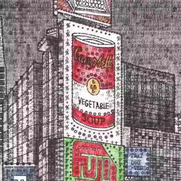 Artist James Cook illustrates Times Square in detail using a vintage typewriter