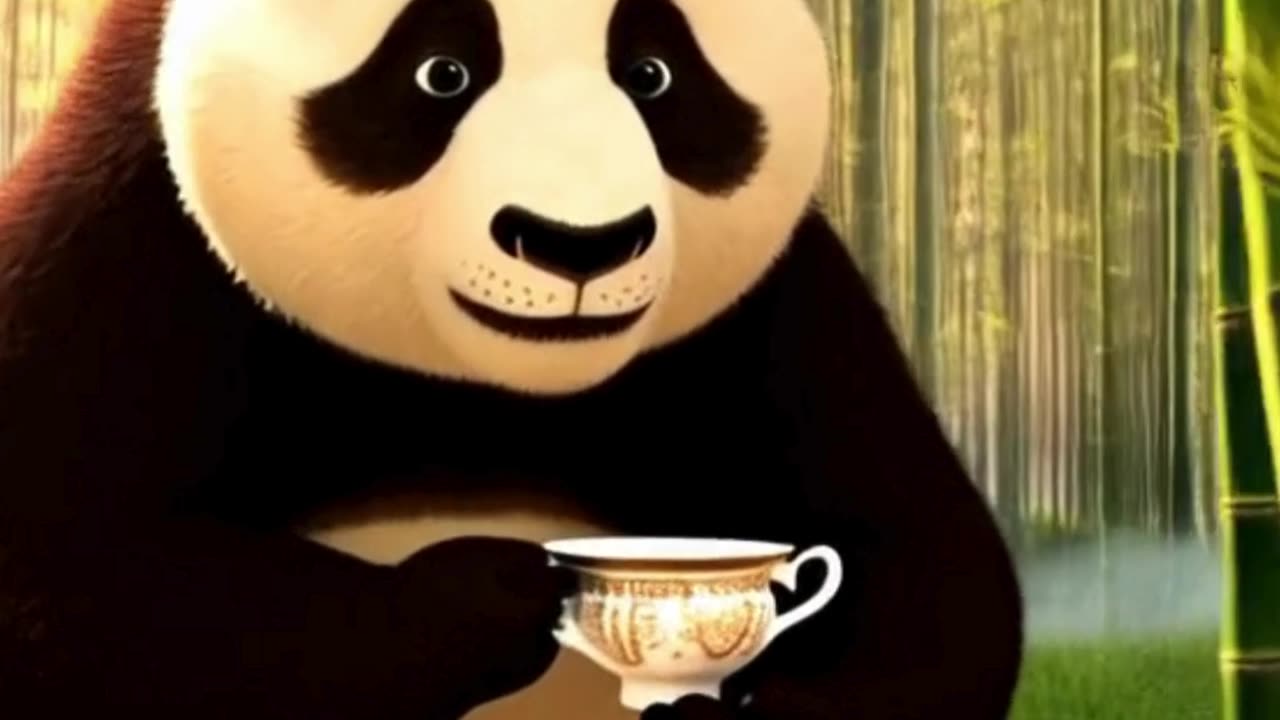 FLUFFY PANDA DRINKING TEA . EARLY MORNING VIBE!