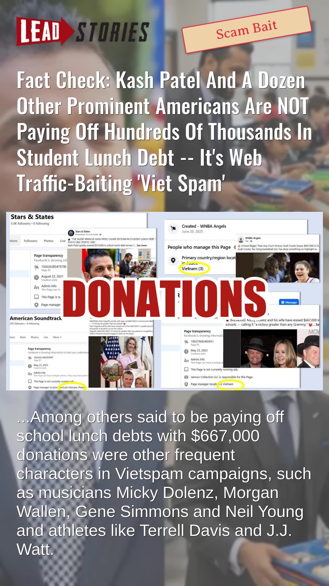 Fact Check: Kash Patel, Celebrities, Athletes NOT Paying Hundreds Of Thousands In Student Lunch Debt