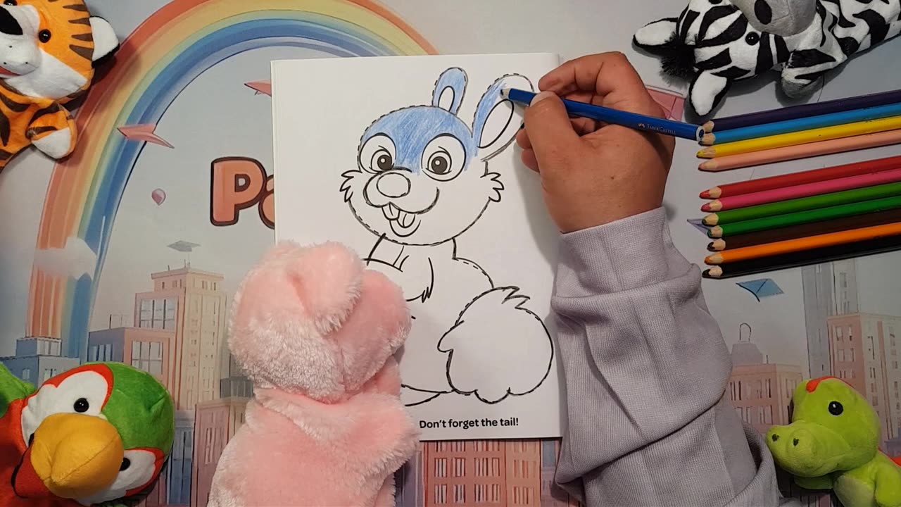 Happy Coloring 🎨 Funny blue Bunny🐰