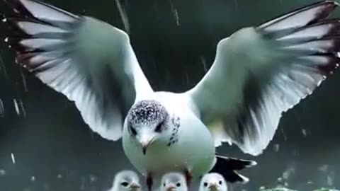 Mother Gull’s Wing-Shield: A Tender Haven in the Storm! 🌧️🕊️