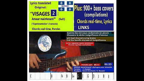(Lyrics Transl.) Original: "VISAGES 2 : AMOUR MAINTENANT" (Soft) _ Chords real-time _ 900+ bass covers (compils. LINKS) spiritos