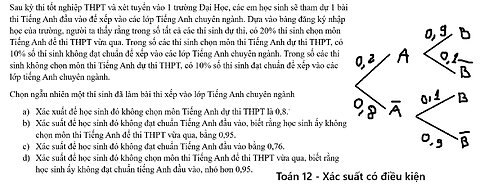 Toán 12: Xác suất có điều kiện: Sau kỳ thi tốt nghiệp THPT và xét tuyển vào 1 trường Đại Học, các