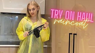 [4K] Yellow Raincoat Try-On | Cozy Rainy Day Vibes