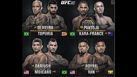 Beneil Dariush - Renato Moicano.Alexandre Pantoja - Kai Kara-France. Ilia Topuria - Charles Oliveira