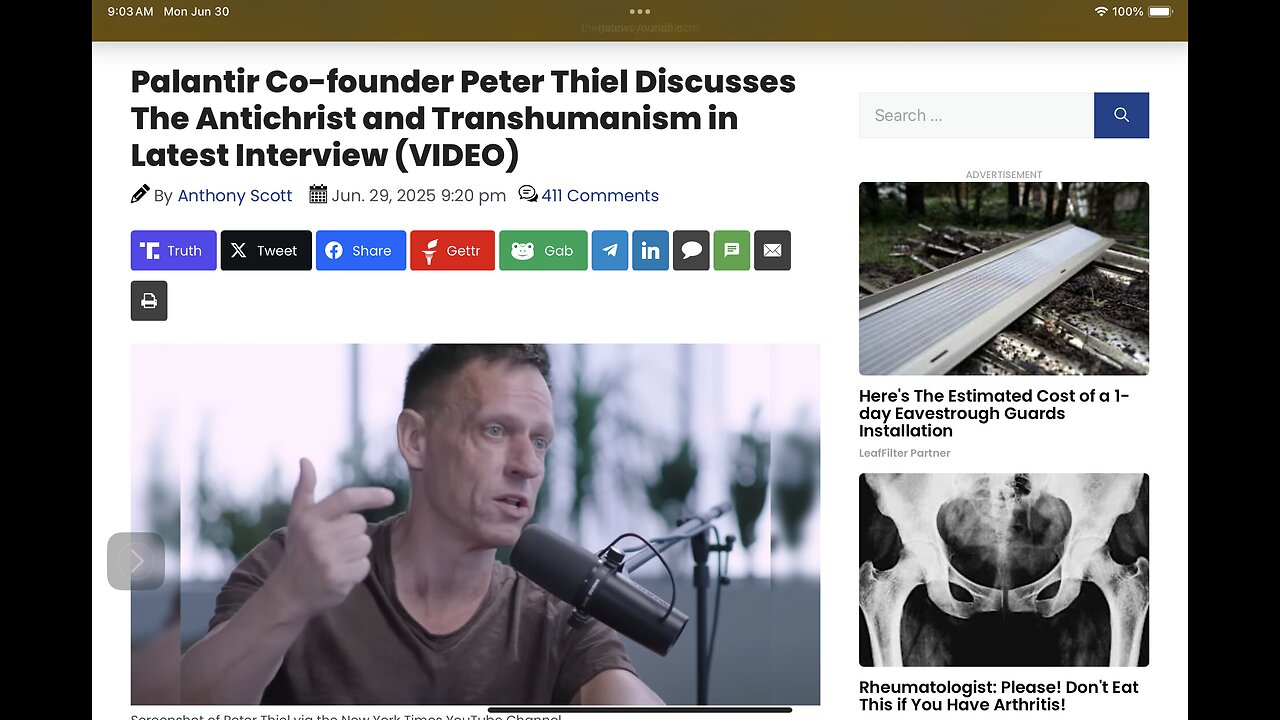 Palantir Co-founder Peter Thiel Discusses The Antichrist and Transhumanism in Latest Interview