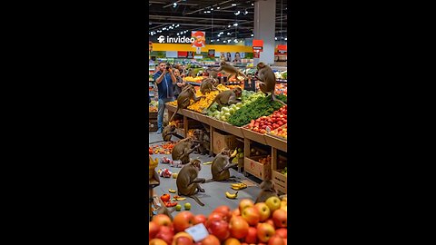 Monkey mayhem in aisle 3! 🐒🍌 This supermarket turned into a wild jungle — bananas flying, apples