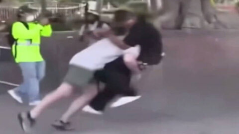 Citizen Spears Rioter Attacking Cops